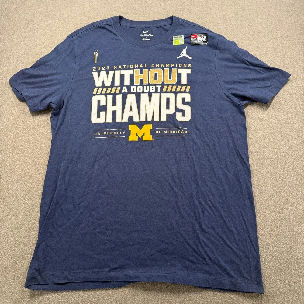 Jordan Michigan Wolverines 2023 National Champions Shirt Mens Size Large Navy